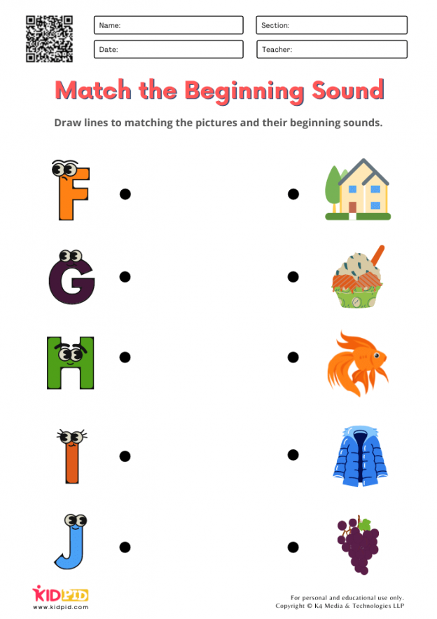 11+ Beginning Sound Match Printable